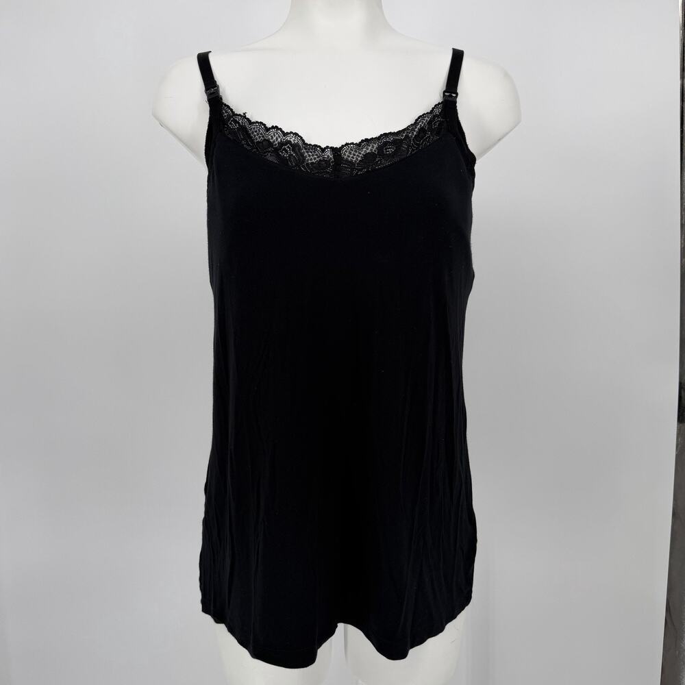 Nom Maternity Black Lace Cami Tank Top Size L Adjustable Straps Shelf Bra